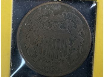 1864 2 Cent Coin In Case