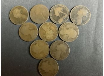 A Collection Of 10 Great Britain Queen Penny Coins