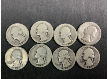 A Collection Of 8 Silver Quarts -1930s 1940s