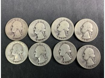A Collection Of 8 Silver Quarts -1930s 1940s