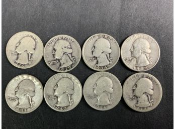 A Collection Of 8 Silver Quarts -1930s 1940s 1950s