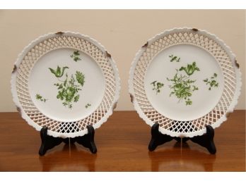 Pair Of Pierced Edge Plates With Floral Pattern