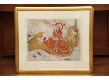 Signed & Numbered Mid Century Asian Rice Paper Drawing