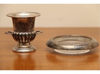 Walters Sterling Silver Dual Handled Petite Urn With Sterling Silver Rimmed Coaster