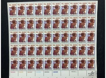 1979 Will Rogers 15 Cent Stamp Mint Sheet Of 50 Stamps