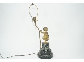 Ornate Lamp With Brass Cherub And Marble And Stone Base