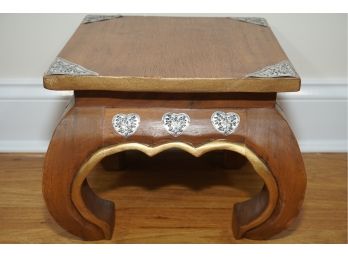 Wood Foot Stool With Metal Accents