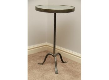 Round Mirrored Top Three Legged Side Table