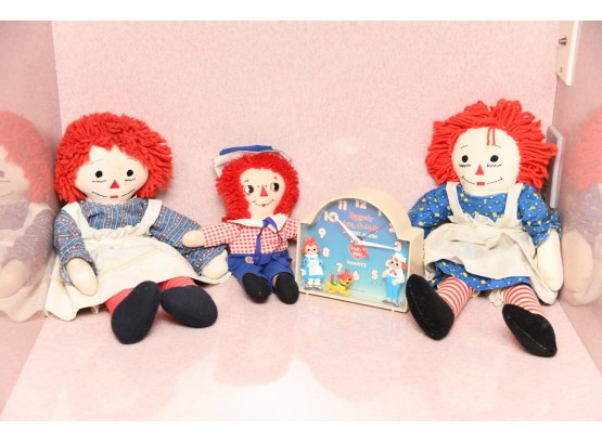 Raggedy Ann And Andy Collectable Dolls And Clock