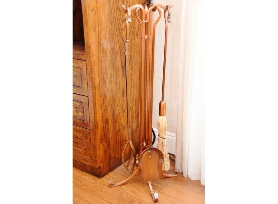 A Brushed Copper Finish Fireplace Tool Set