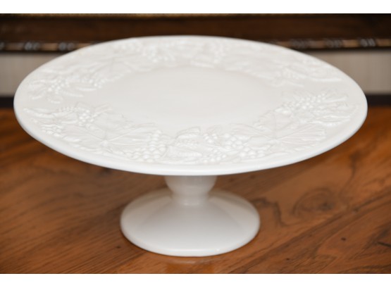 A White Ceramic Floral Raised Cake Platter Made In Italy