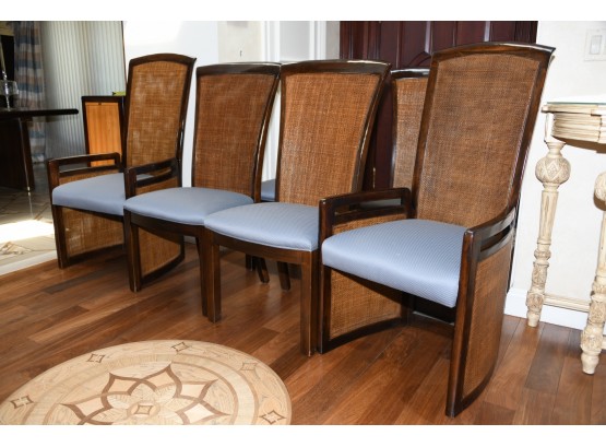 A Rare MCM Set Of 6 Custom Upholstered Cane Back Dinning Chairs