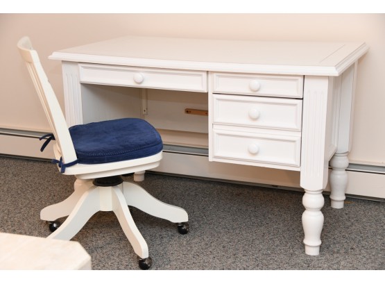A White Painted Desk And Chair By Pottery Barn Including Taylor Swivel Chair
