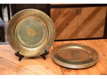 A Set Of Danish MCM Sanmalay Brass Charger Plates Set Of 12