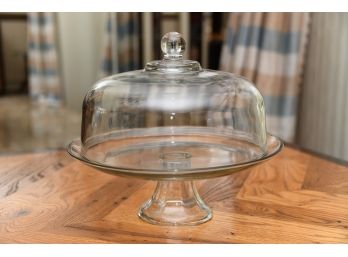 A Heavy Glass Raised Platter With Matching Lid