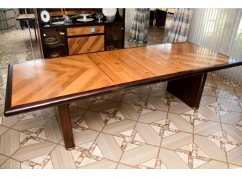 A  Rare MCM Rapids Furniture 2 Tone Mahogany And Oak Dining Table With Leafs
