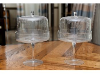 A Matching Pair Of Etched Glass Covered Pedestal Platters