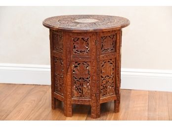 A Hand Carved Sheeshum Wood Side Table From India