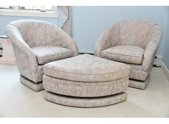 Pair Of  Swivel Chairs And Ottoman