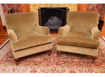 Pair Of Sherril Furniture Olive Suede Arm Chairs