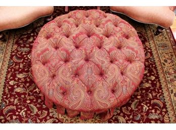 Tufted Ethan Allen Ottoman With Pleated Skirt Paisley Fabric On Wheels