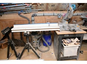 Makita Sliding Compound Miter Saw With Rockler Extensions & Tool Dock Base And Custom Extension Support