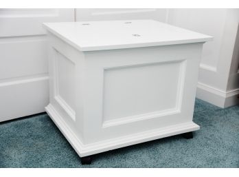 White Painted Wooden Rolling Storage Chest
