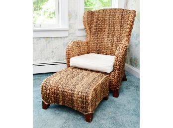 Pottery Barn Sea Grass Arm Chair & Ottoman Lot 1