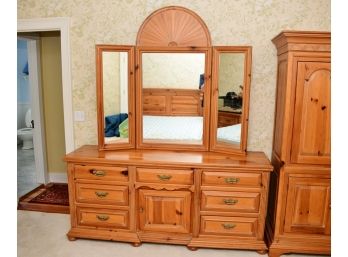 Knotty Pine Dresser With 3 Piece Dressing Mirror