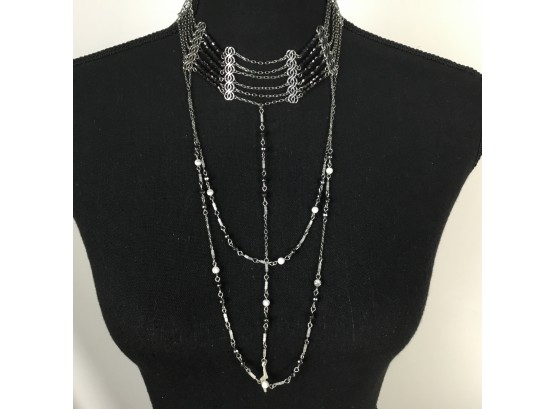 Silver-tone Necklace With Lightning Bolt