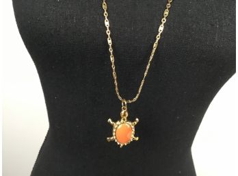 J. Crew Orange Enamel Turtle Pendant Necklace