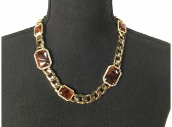 Gold Tone Necklace With Brown Stones