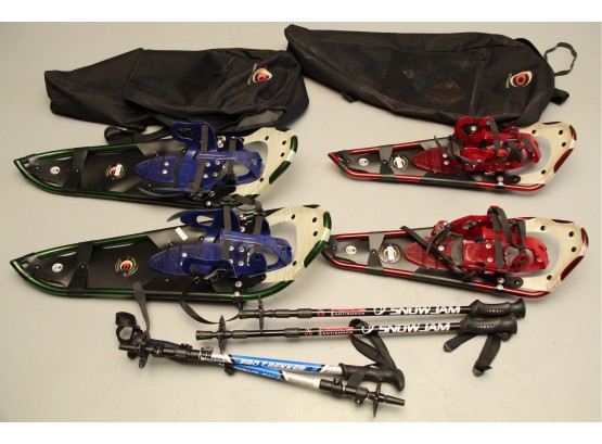 A Group Of Snow Shoes And Snow Balance Poles