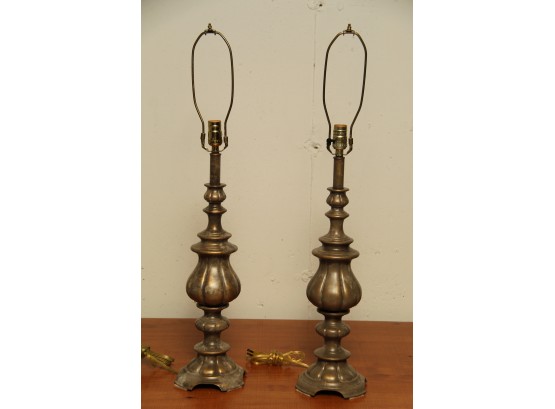 A Matching Pair Of Large Brass Table Lamps