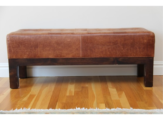 A Modern Tufted Brown Leather Bench By Cisco Brothers