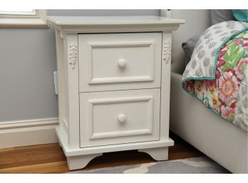 A Two Drawer White Wooden Nightstand By Cafe Kid