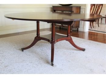 Large Mahogany Round Top Dining Table On Wheels With Extension