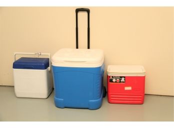 A Trio Of Coolers Including Ice Packs