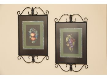 Pair Of Decorative Fruit Prints In Wrought Metal Frames