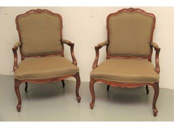 A Lovely Pair Of Dark Green Upholstered Armchairs