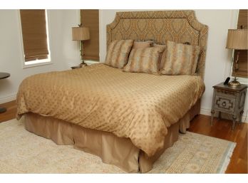 King Sized Headboard With Nailhead Trim Including Matching Bedding