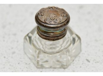 Sterling Silver And Glass Inkwell