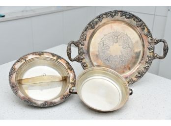 3 Piece Silver Plated Vintage Serving Pieces