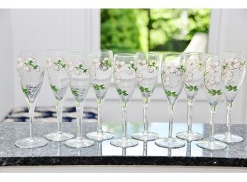 Set Of 10 Floral Painted Champagne Flutes