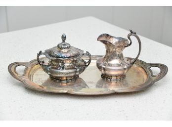 Silver Plated Creamer Sugar With Serving Tray