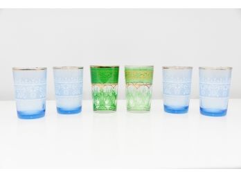 Set Of 6 Tea Glasses (green/Blue)