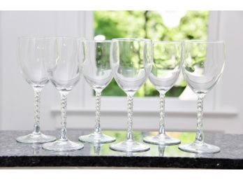 Set Of 6 Swirled Glass Stemmed Wine Glasses