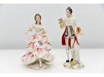 Pair Of Dresden Germany Man & Woman Figurines