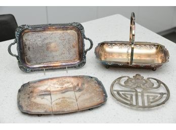 Set Of Silver Plated Trivets And Trays