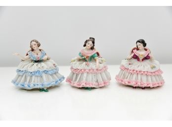 Set Of 3 Dresden Germany Seated Maidens